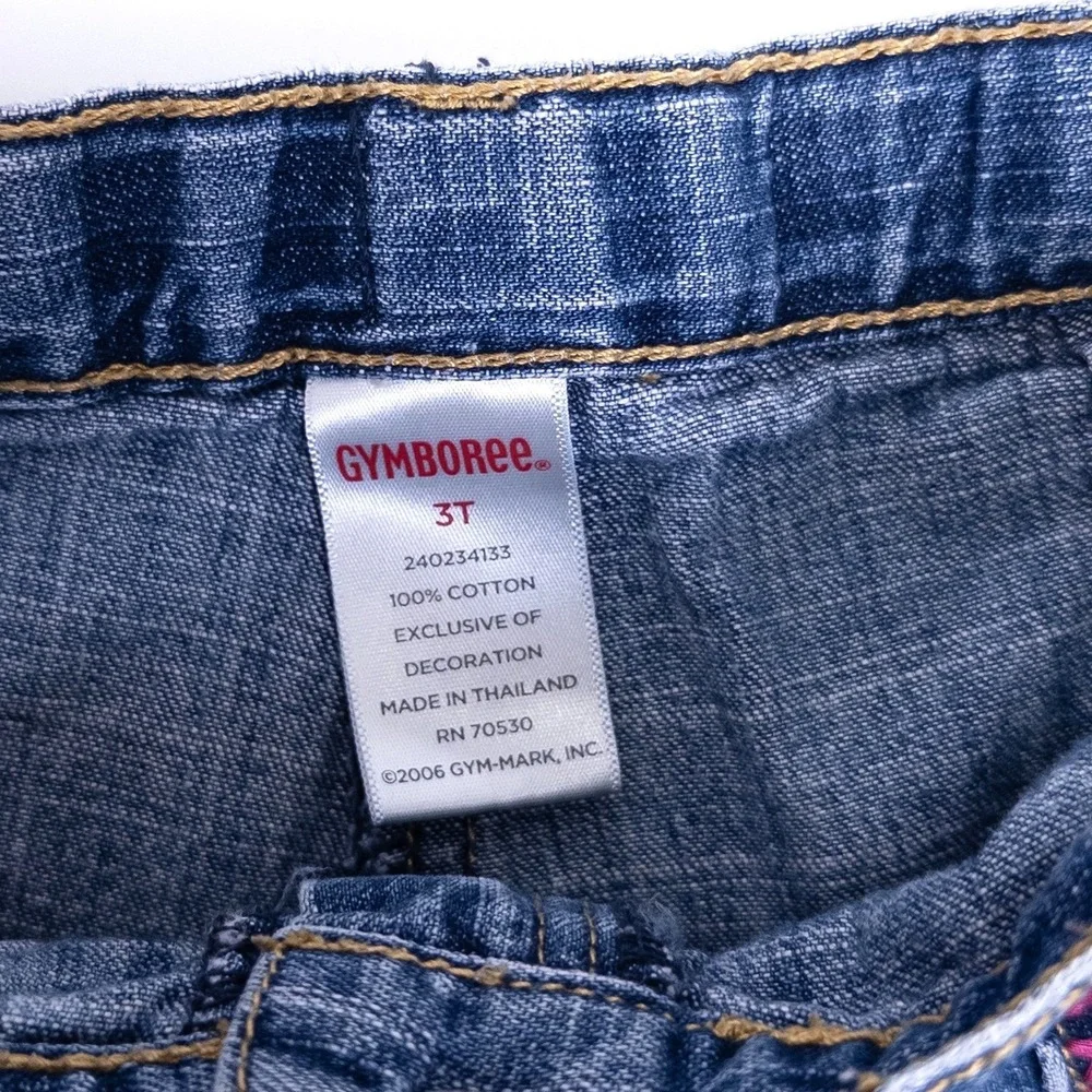 Vintage Y2K Gymboree Denim Shorts‎ Kids 3T Blue Apple Embroidery Ribbon Trim